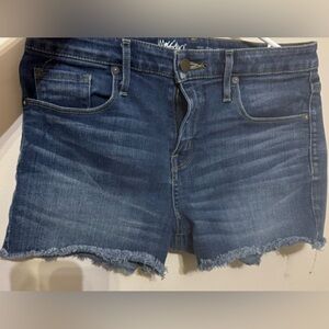 Frayed Hem Dark Blue Denim Shorts